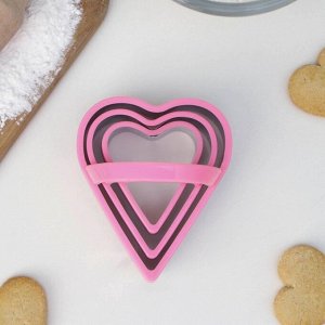 Набор форм для вырезания печенья 3 шт KONFINETTA «Сердце», цвет розовый