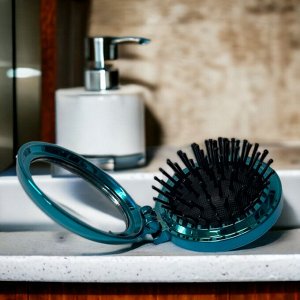 Расческа для волос массажная с зеркалом, складная 14*6,5 см. (зеленый)