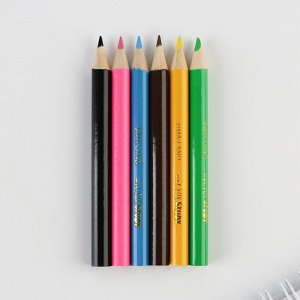 Цветные карандаши мини, заточенные, круглые 6 цветов, деревянные