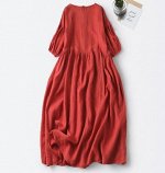 Платье в стиле бохо, однотонное, рукав фонарик, красный