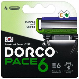 Dorco PACE6 сменные кассеты 6 лезвий, в наборе 4 кассеты