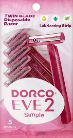 DORCO EVE 2 Одноразовый бритвенный станок женский 2 лезвия, в наборе 5 шт.TD 708РК