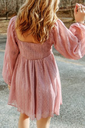 VitoRicci Розовое короткое платье в горошек с объемным рукавом