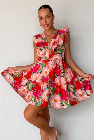 VitoRicci Красное платье мини в цветочек с V-образным вырезом