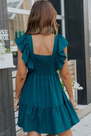 VitoRicci Изумрудное мини-платье с V-образным вырезом и оборками на спине