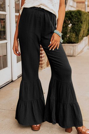 Черные брюки-клеш из текстурированной ткани со сборками