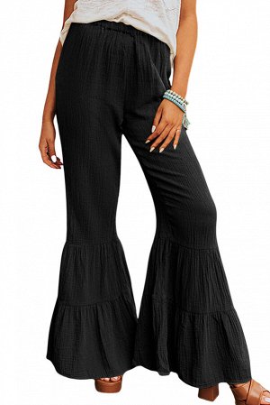 Черные брюки-клеш из текстурированной ткани со сборками
