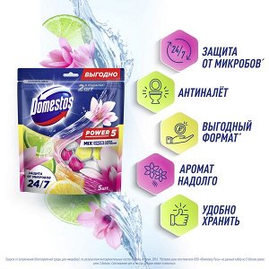 Domestos Power 5 блок для унитаза Свежесть лайма и Ледяная магнолия, защита от микробов и налета 2X50+3X50 гр