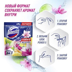 Domestos Power 5 блок для унитаза Свежесть лайма и Ледяная магнолия, защита от микробов и налета 2X50+3X50 гр