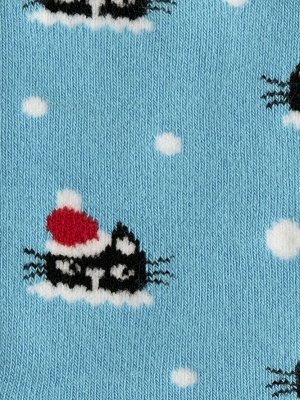 Носки праздничные из мягкого плюша(внутри) с принтом "коты", размер 35-39