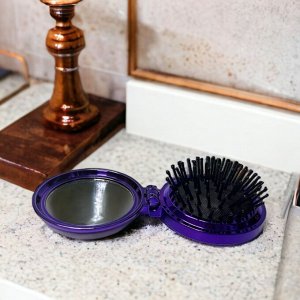 Расческа для волос массажная складная с зеркалом 14*6,5 см.(фиолетовый)