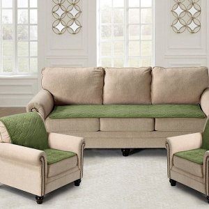 Комплект накидок на диван и два кресла Квадрат цвет: зеленый (90х210 см, 90х160 см - 2 шт)