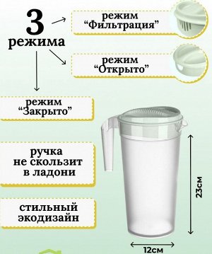 Пластиковый кувшин с крышкой / 1,5 л