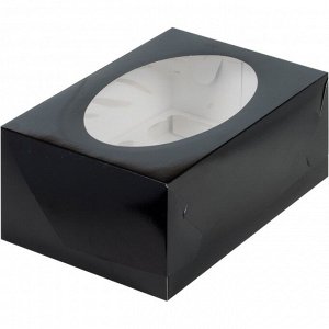 Коробка на 6 капкейков с круглым окошком 23,5 х 16,5 х 10 см черная матовая