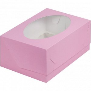 Коробка на 6 капкейков с круглым окошком 23,5 х 16,5 х 10 см розовая матовая