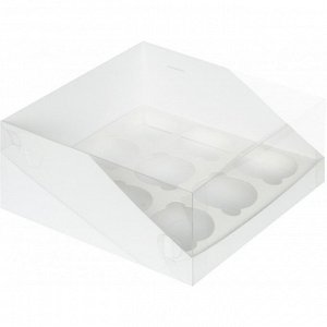 Коробка под 9 капкейков с пластиковой крышкой 23,5 х 23,5 х 10 см белая
