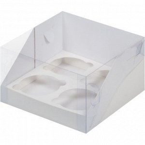 Коробка под 4 капкейка с пластиковой крышкой 16 х 16 х 10 см белая