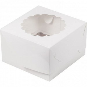 Коробка под 4 капкейка с ажурным окошком 16 х 16 х 10 см белая