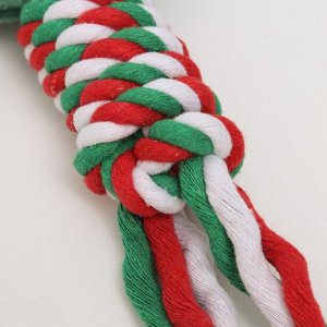 Игрушка для собак мягкая, пищащая "Новогодний пончик" с канатом, 32 см