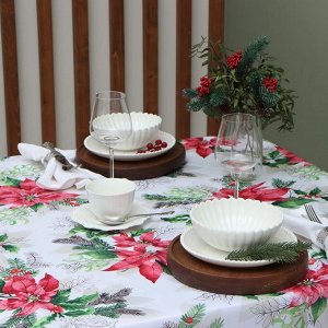 Скатерть новогодняя Доляна "Рождественский букет" 145*300 см, 100% п/э