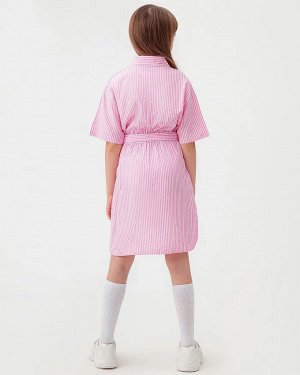 Платье Нежно-розовое платье-рубашка в мелкую белую полоску для девочки подростка - идеальный вариант для создания привлекательных летних образов. Качественная смесовая ткань из хлопка в сочетании с по