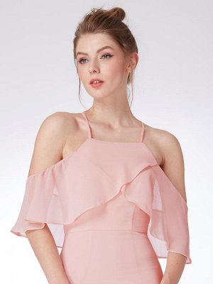 Шикарное платье нежного розового цвета с воланами