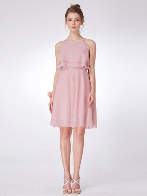 Восхитительное светлое розово-лиловое шифоновое платье с большими воланами в верхней части