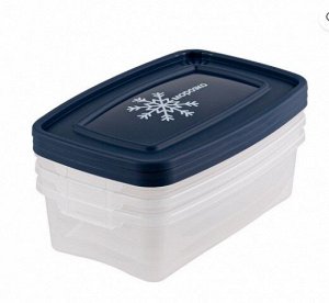 Набор контейнеров для заморозки продуктов, 3 шт, 1 л, прямоуг, пластик, прозрач, МОРОЗКО