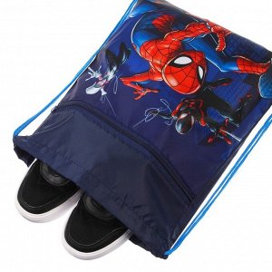 Мешок для обуви с карманом 420*350, МСО-7С, синий, Человек-паук