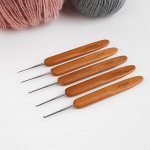 Набор крючков для вязания, с бамбуковыми ручками, d = 0,75/1/1,25/1,5/2 мм, 13,5 см, 5 шт