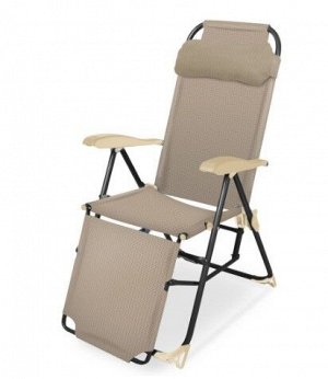 Кресло - шезлонг, с подножкой, 1160 мм, сталь, сетка, песочный