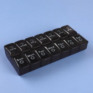 ONLITOP Таблетница-органайзер «Неделька», со съёмными ячейками, английские буквы, утро/вечер, 7 контейнеров по 2 ячейки, цвет чёрный