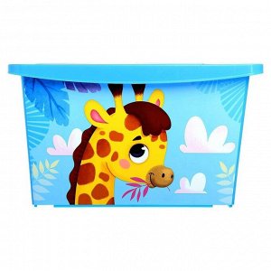 Ящик для игрушек, с крышкой, «Веселый зоопарк», объём 30 л, цветолубой