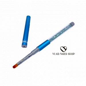 Кисть для геля овальная голубая ручка с кристаллами №6