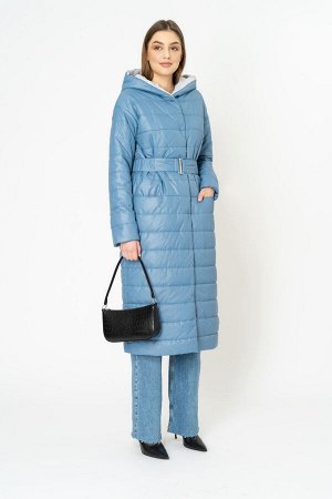 Пальто Рост: 170 Состав: 100% полиэстер+пу Комплектация пальто Цвет серо-голубой