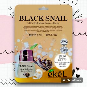 [EKEL] Маска тканевая сс муцином черной улитки, BLACK SNAIL Ultra Hydrating Essence Mask25 мл
