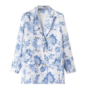 Пиджак Женский двубортный пиджак с цветочным принтом, длинным рукавом и пуговицами, прекрасно дополнит твой гардероб.