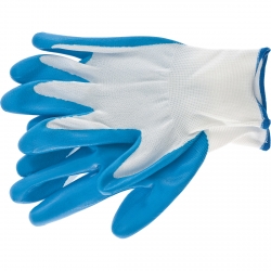 Перчатки полиэфирные с синим нитрильным покрытием, размер L, 15 класс вязки// Сибртех