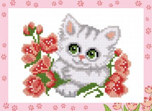 Кристальная (алмазная) мозаика "ФРЕЯ" ALVS-006 мини-картинка "Котенок с цветочком" 19.5 х 14 см