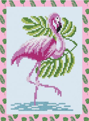 Кристальная (алмазная) мозаика "ФРЕЯ" ALVS-019 мини-картинка "Фламинго" 14 х 19.5 см