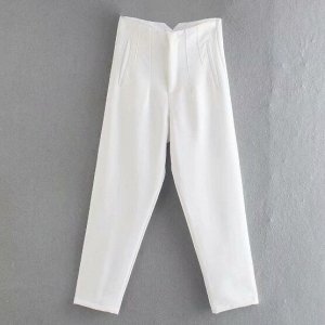 Брюки Женские элегантные офисные брюки-карандаш с высокой талией. в белом цвете