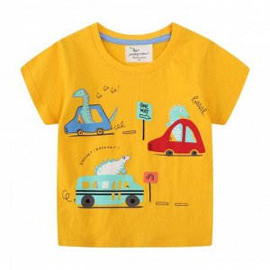 Футболка для мальчика цвет желтый динозавры в авто