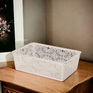 Бытпласт КОРЗИНКА УНИВЕРСАЛЬНАЯ &quot;FLORAL&quot;, 380Х250Х125 ММ (бежевый флэк)