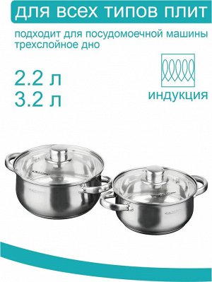 Катунь Набор кастрюль 4пр [ГРЕТТА] (2,2л + 3,2л) в подарочной упаковке индукционное капсульное дно
