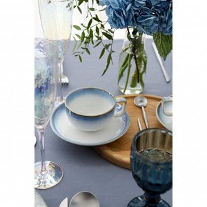 Чайная пара фарфоровая Magistro «Пэвэти», 2 предмета: чашка 220 мл, блюдце d=16,5 см, цвет голубой