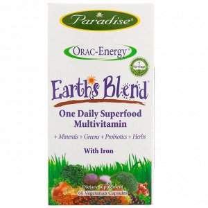 Paradise Herbs, Энергия ORAC, Earths Blend, ежедневный сверхпитательный мультивитамин, с железом, 60 капсул на растительной осно