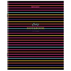 Тетрадь А5, 96 л., BRAUBERG, скоба, клетка, глянцевая ламинация, "Color Stripes", 404430
