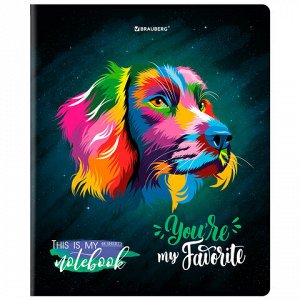 Тетрадь А5, 48 л., BRAUBERG, скоба, клетка, матовая ламинация, выборочный лак, "Animals Pop-Art" (микс в спайке), 404374