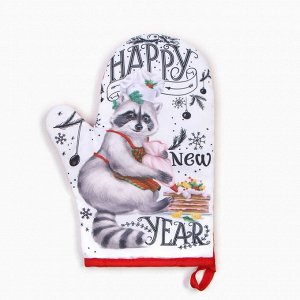 Варежка-прихватка новогодняя Happy new year, 20x27 см,100% п/э