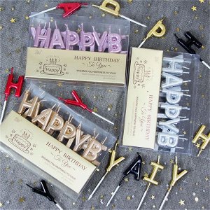 Набор свечей happy birthday по буквам металлик